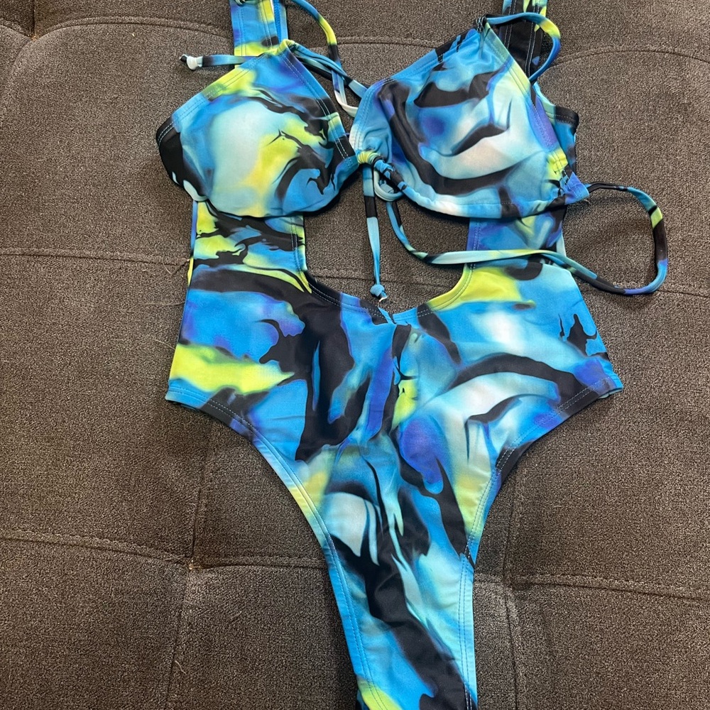 Blue & Yellow Abstract two-Piece Swimsuit